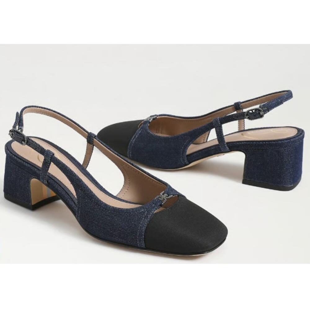Sam Edelman Women's Navy Black Fabric Tarra Slingback Heel Sandals Size 8.5M - Picture 2 of 11